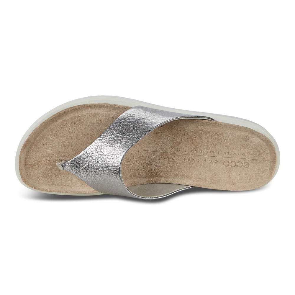 ECCO Womens Sandals Silver - Corksphere Thong - TUP-287564